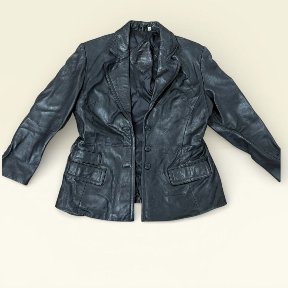 Preston & York Womens Medium Black Leather Jacket Vintage Blazer